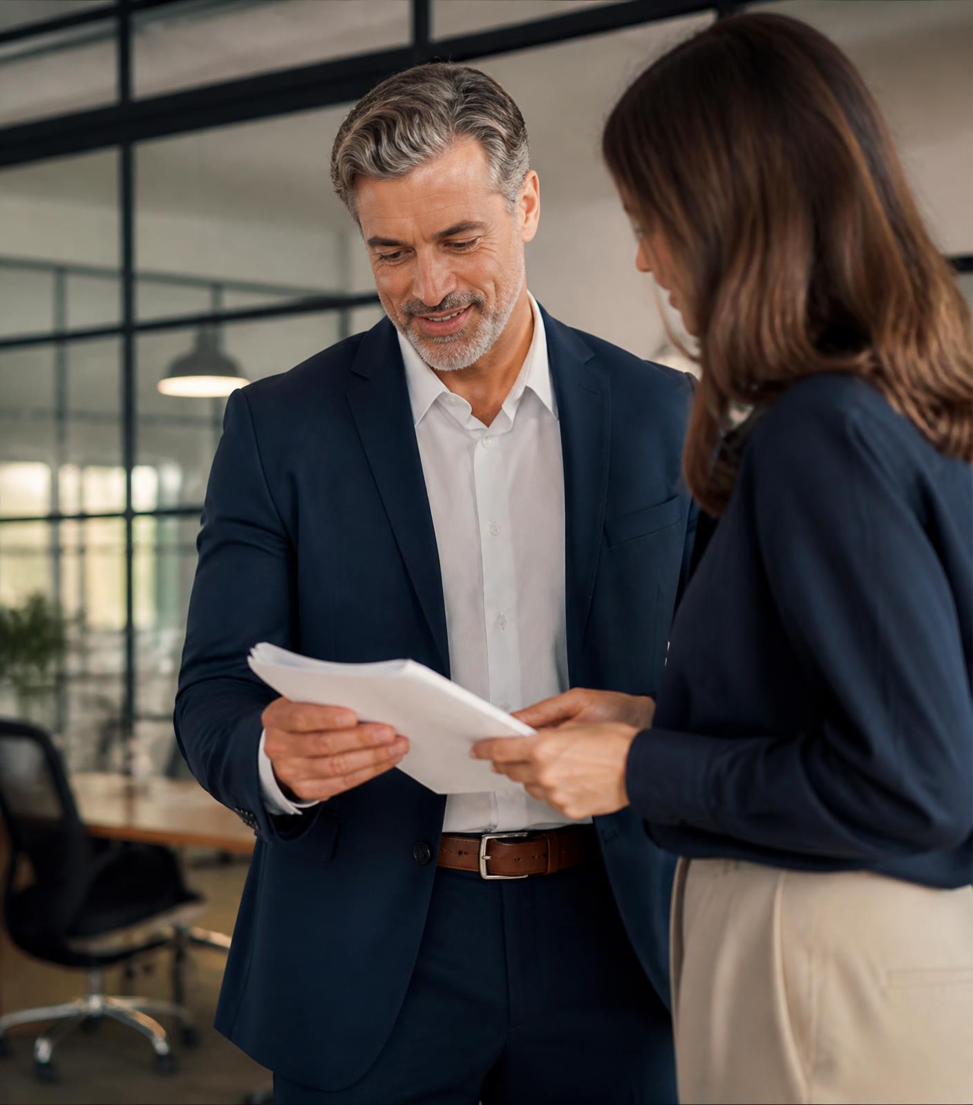 Business owner reviewing financing documents with an advisor